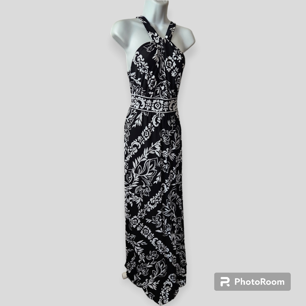 WHBM Black & White Halter Style Maxi Dress size XS/S
